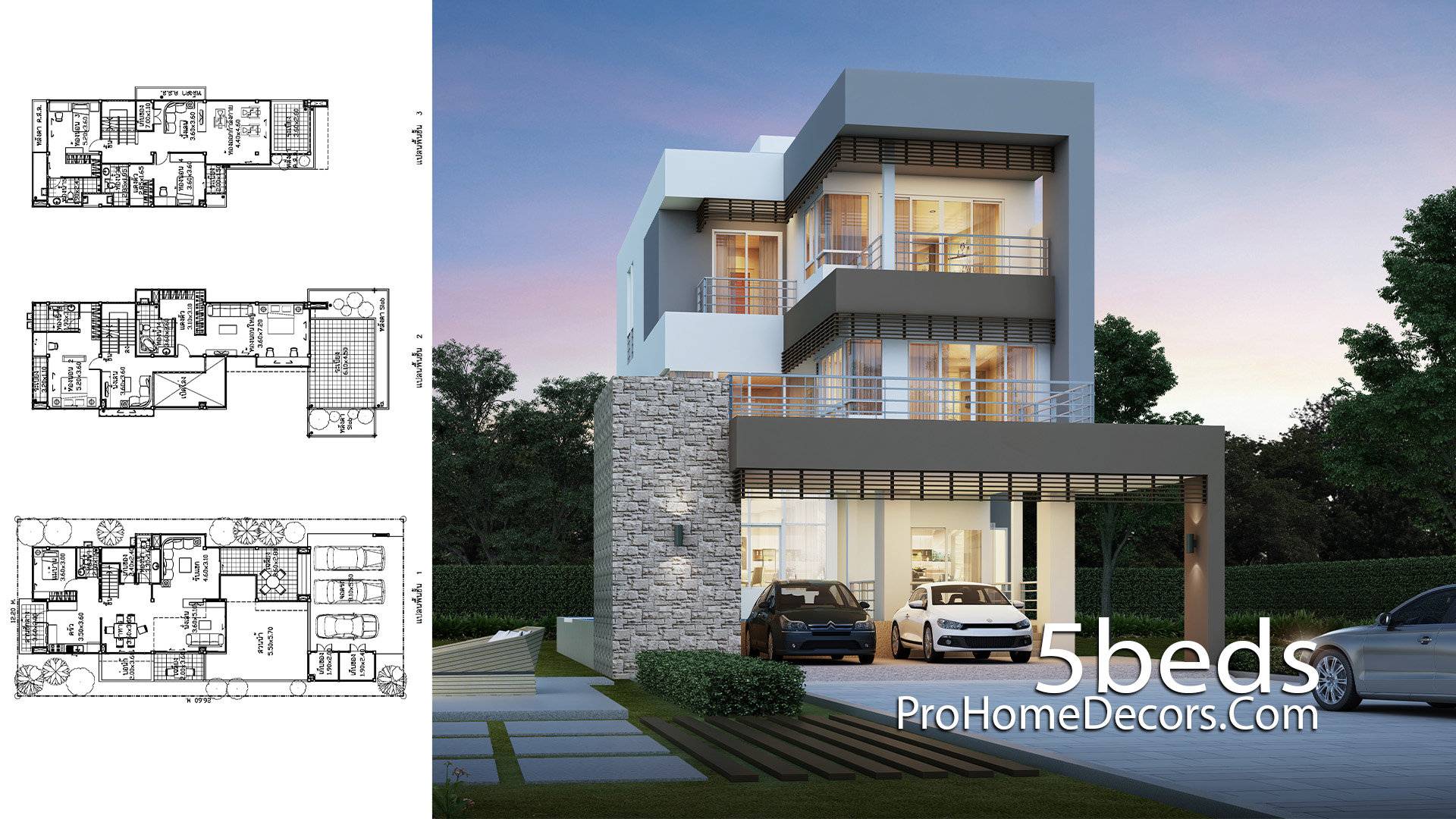 House Design Plot 12x26 Meter with 5 Bedrooms