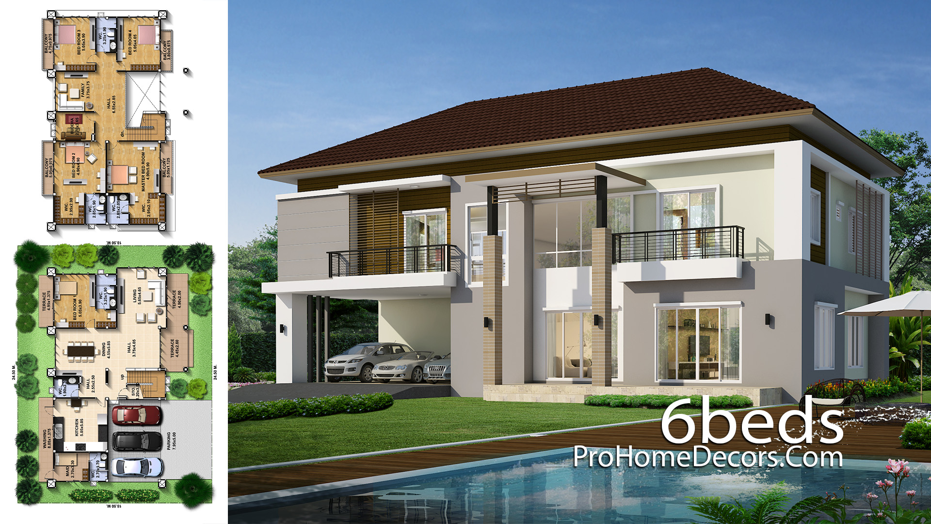 House Design Plot 24x18 meter with 6 Bedrooms