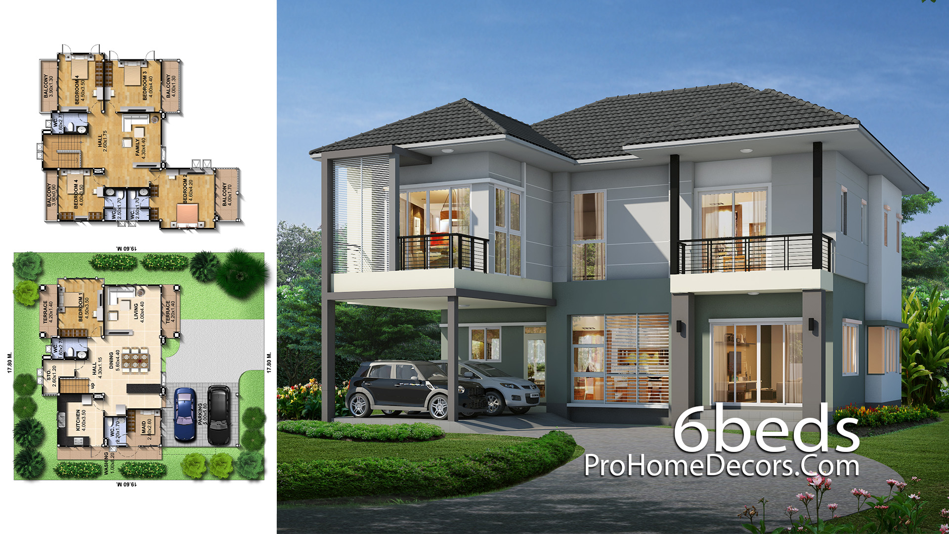 House Idea Plot 17x19 meter 6 Bedrooms