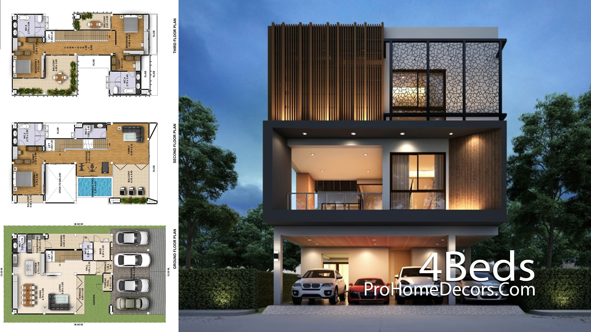 House Plan Plot 12x20 Meter with 4 Bedrooms