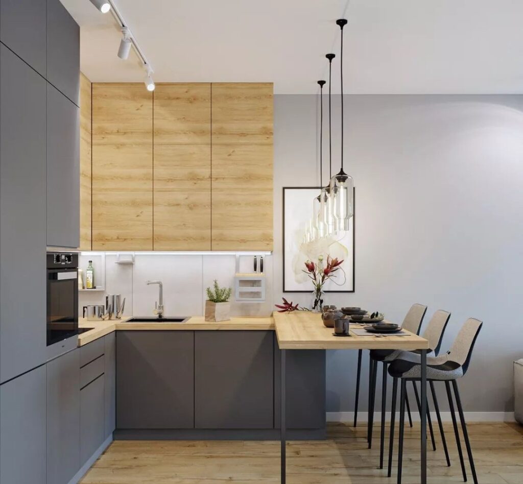 Small U-Shaped Kitchen Idea with Breakfast Bar - Pro Home DecorS